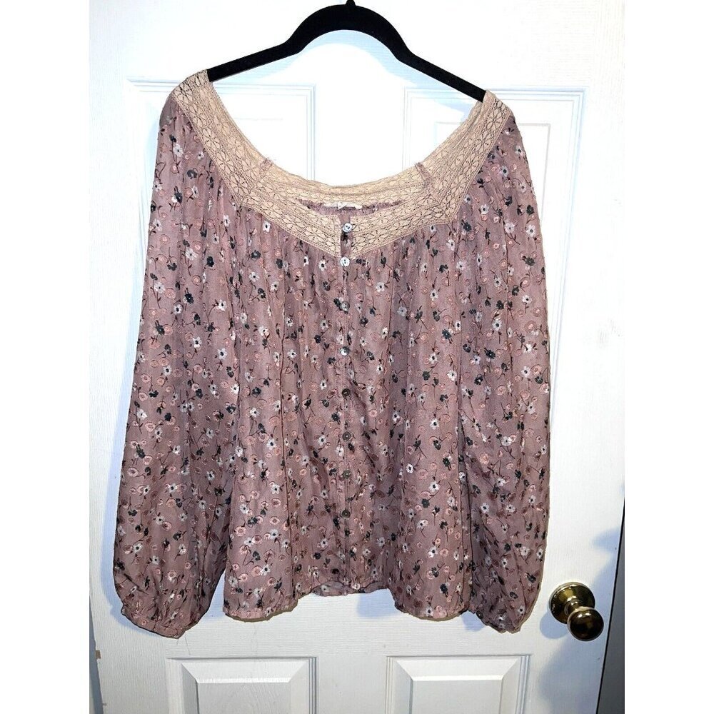 Easel Boho Semi Sheer Button Boho Peasant Lagenlo… - image 3